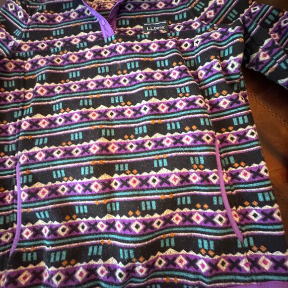 LL Bean Women Sweater Fleece Pullover 1/4 button retro vintage purple small pet - Picture 5 of 9